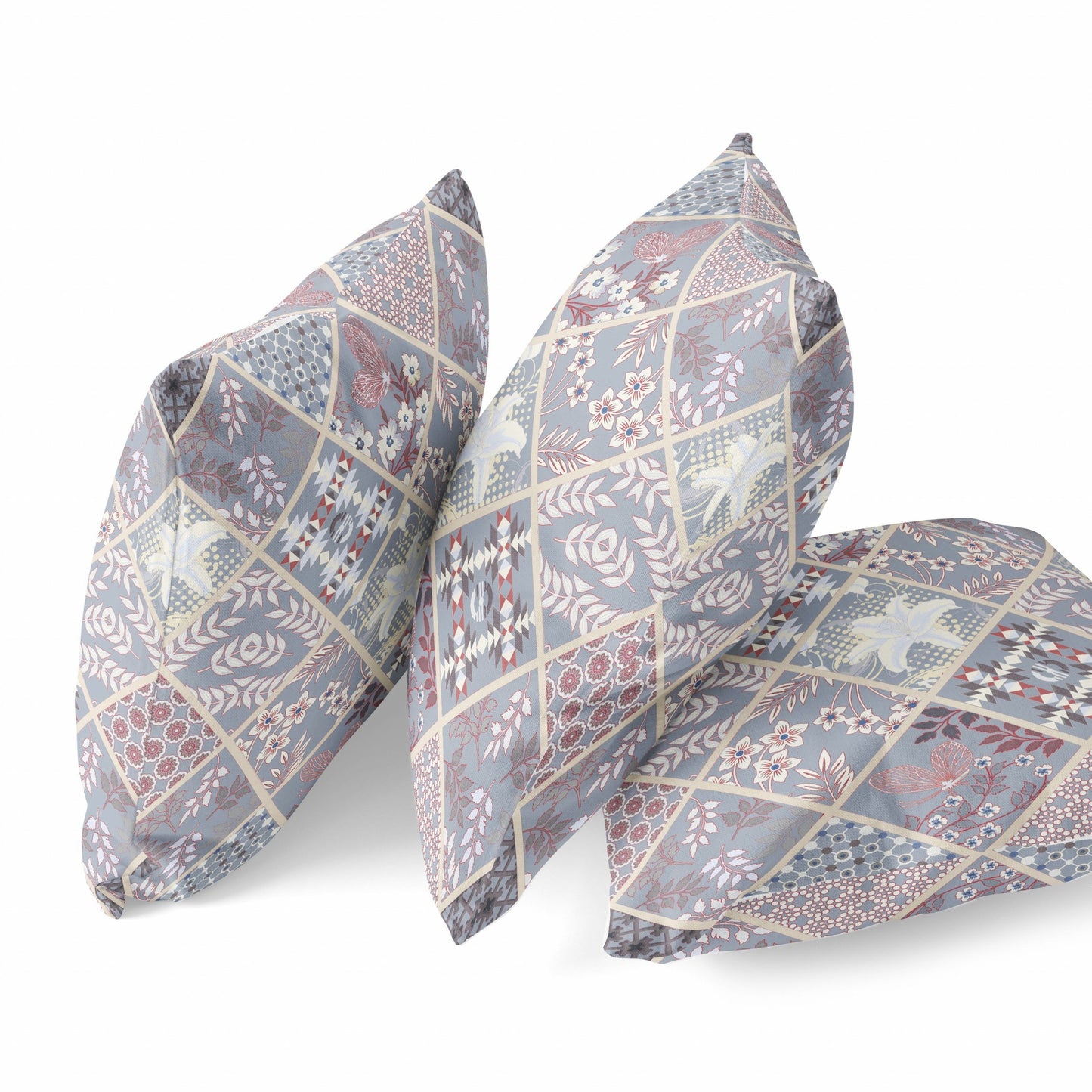 Gray Pink Patch Suede Pillow