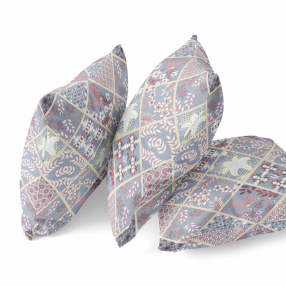 Gray Pink Patch Suede Pillow