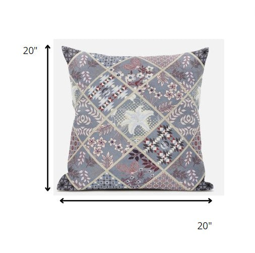 Gray Pink Patch Suede Pillow