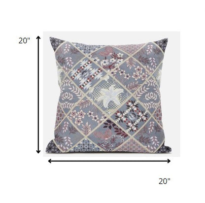 Gray Pink Patch Suede Pillow