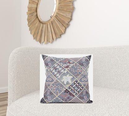 Gray Pink Patch Suede Pillow