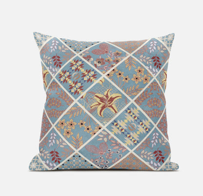 Blue Yellow Patch Suede Pillow
