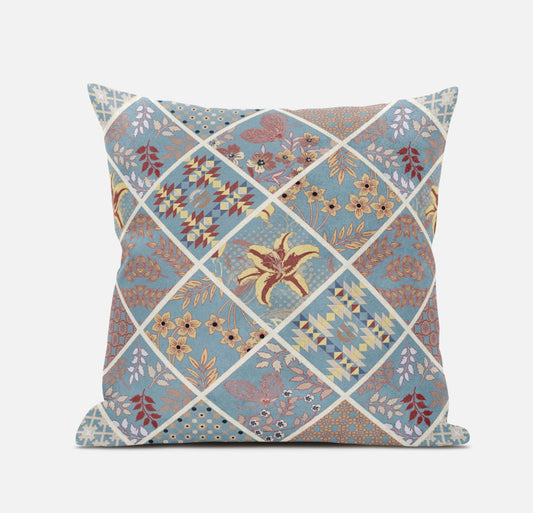 Blue Yellow Patch Suede Pillow