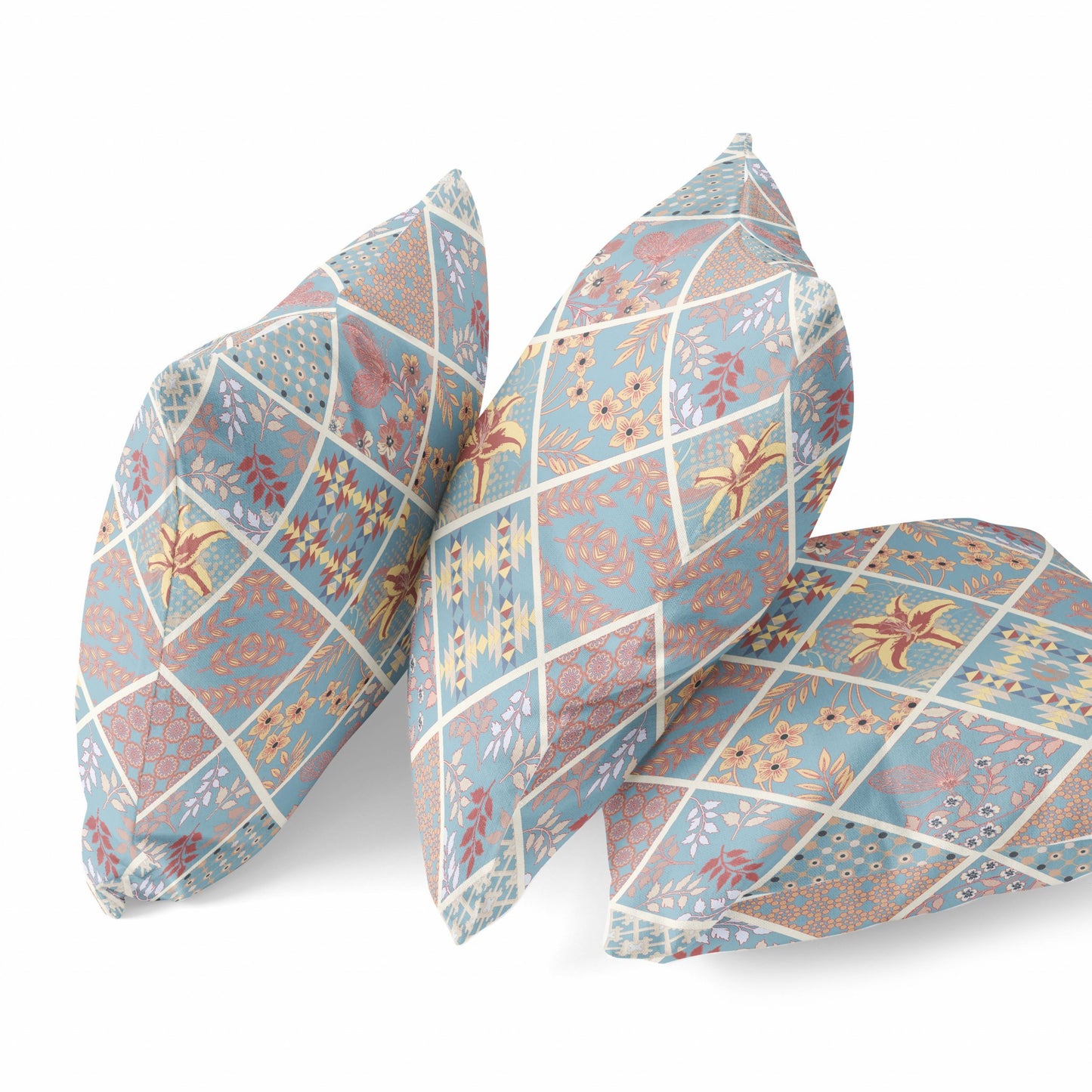 Blue Yellow Patch Suede Pillow