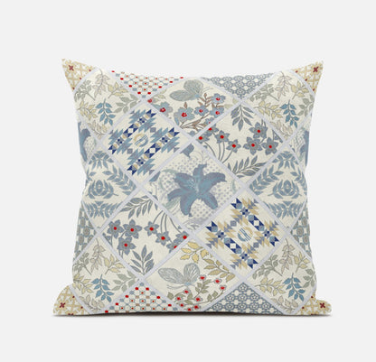 White Blue Patch Suede Pillow