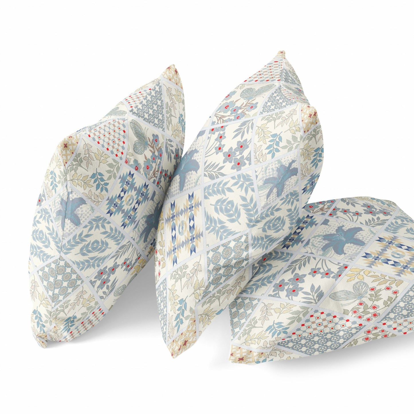 White Blue Patch Suede Pillow