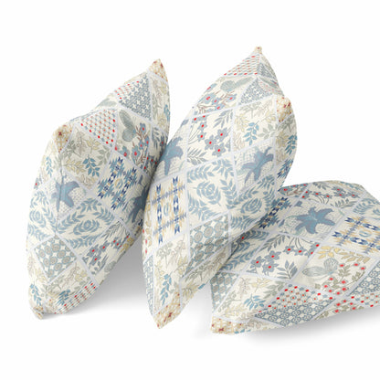 White Blue Patch Suede Pillow