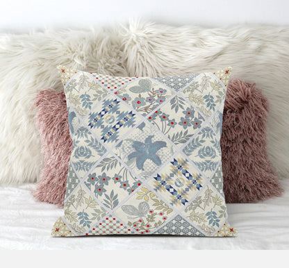 White Blue Patch Suede Pillow