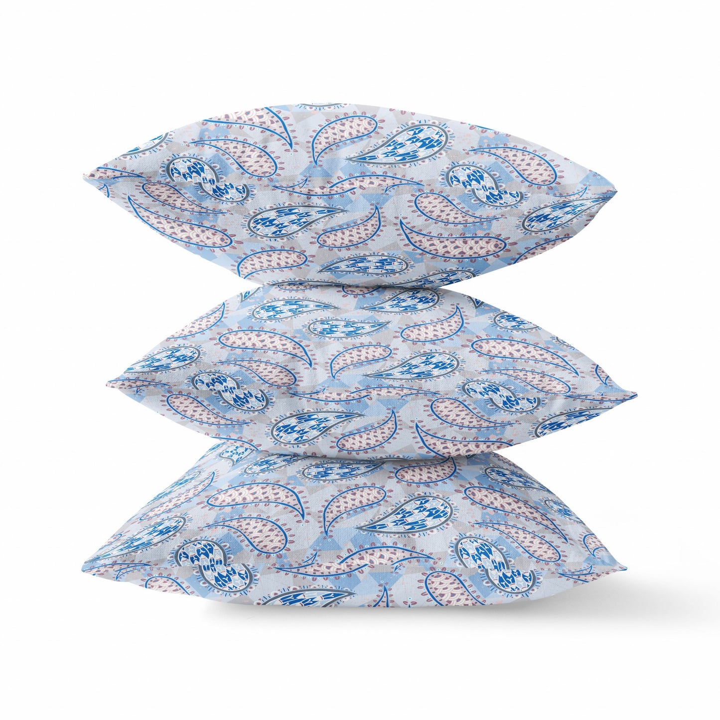 Blue Gray Boho Paisley Suede Pillow