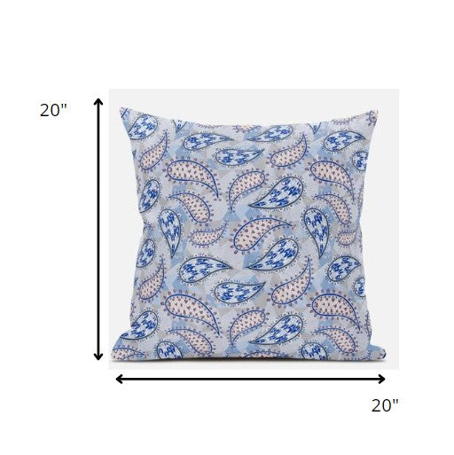 Blue Gray Boho Paisley Suede Pillow