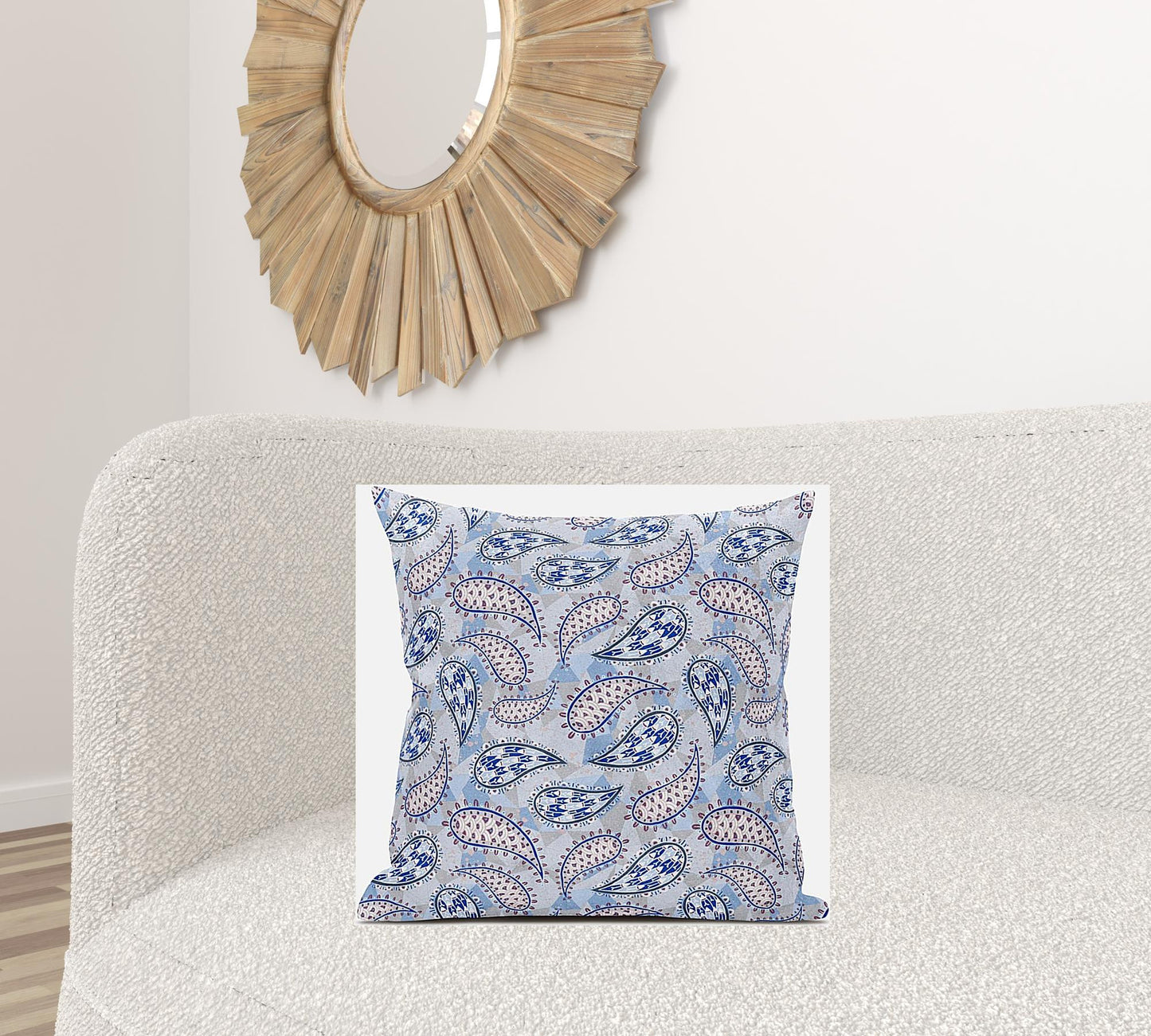 Blue Gray Boho Paisley Suede Pillow