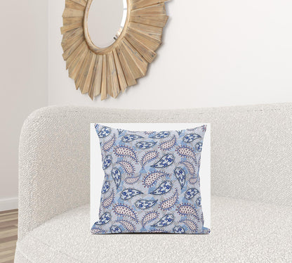 Blue Gray Boho Paisley Suede Pillow