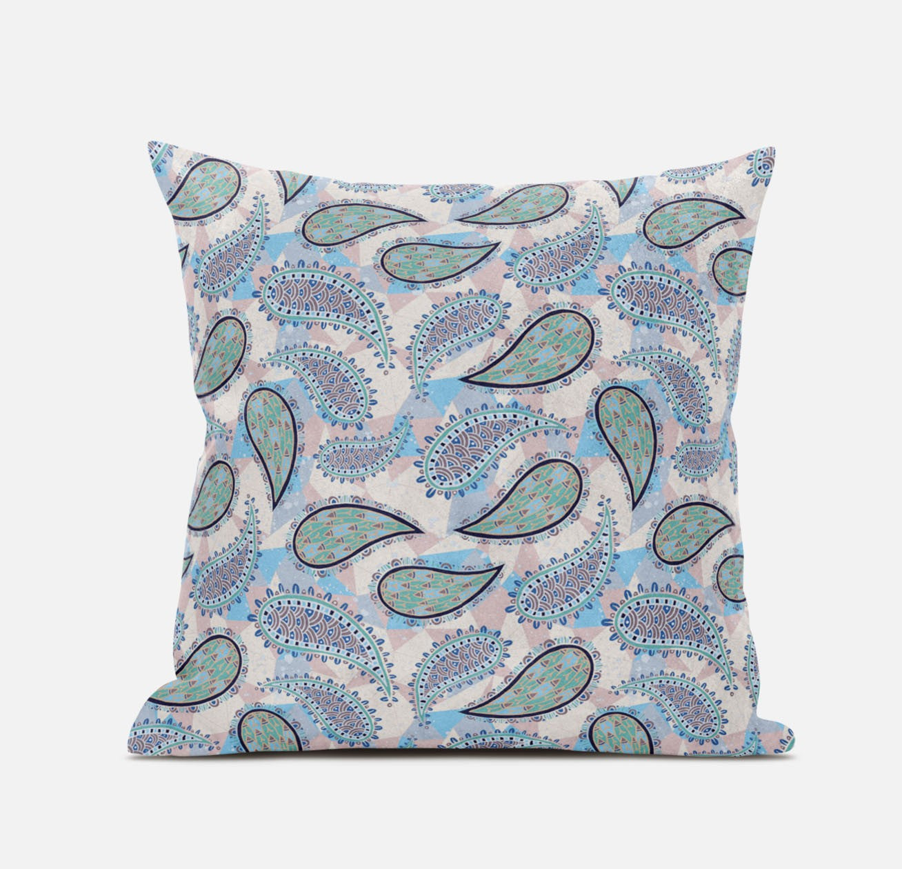 Blue Green Boho Paisley Suede Pillow