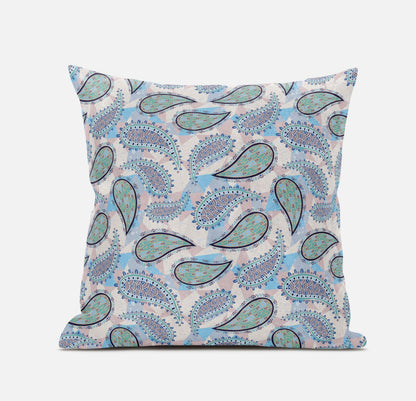 Blue Green Boho Paisley Suede Pillow