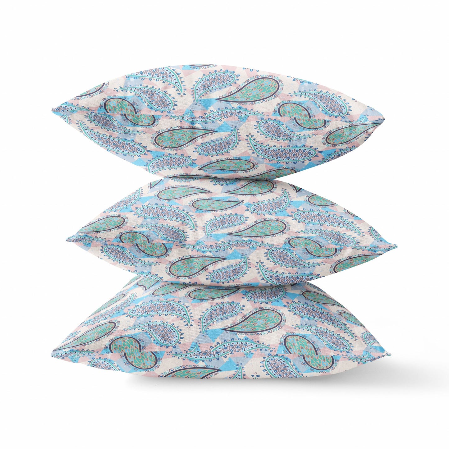 Blue Green Boho Paisley Suede Pillow