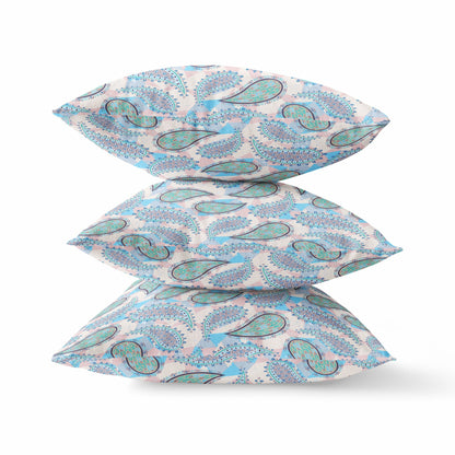 Blue Green Boho Paisley Suede Pillow