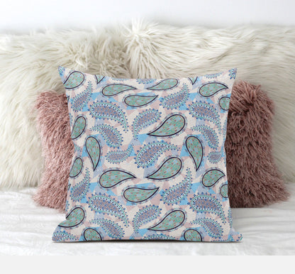 Blue Green Boho Paisley Suede Pillow