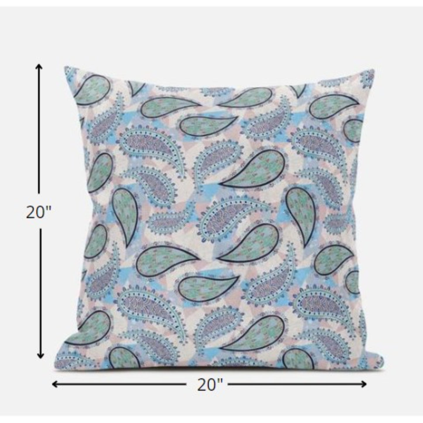 Blue Green Boho Paisley Suede Pillow