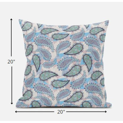 Blue Green Boho Paisley Suede Pillow