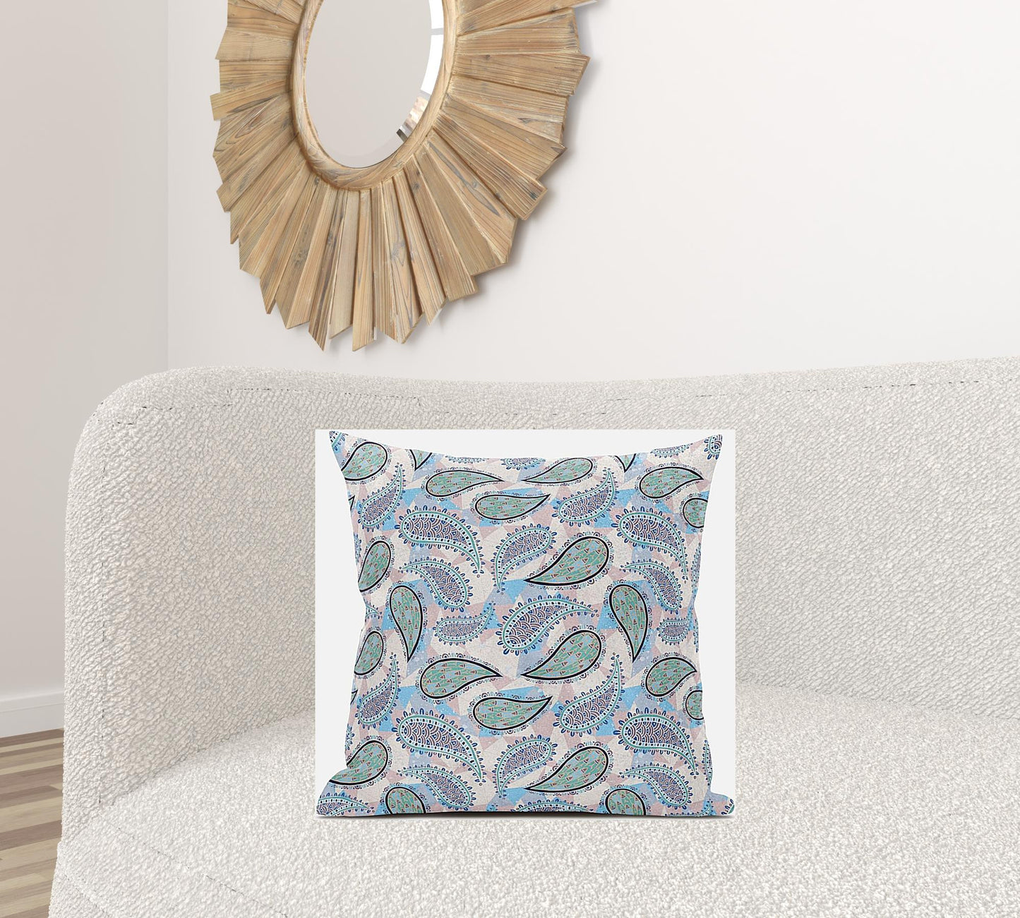 Blue Green Boho Paisley Suede Pillow