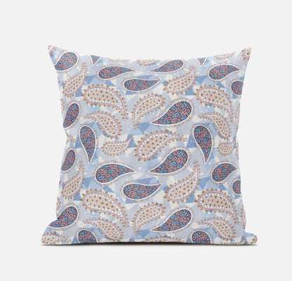 Blue Pink Boho Paisley Suede Pillow