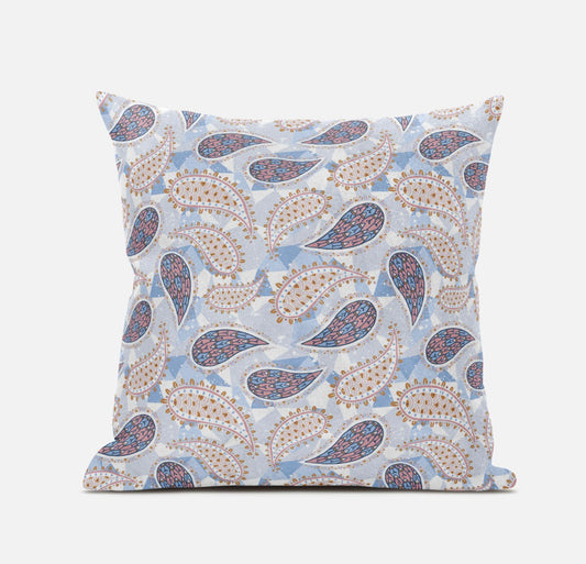 Blue Pink Boho Paisley Suede Pillow