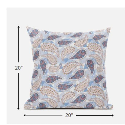 Blue Pink Boho Paisley Suede Pillow