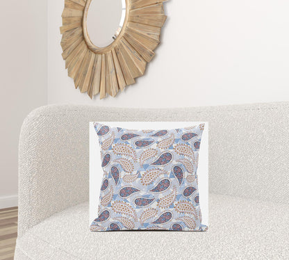 Blue Pink Boho Paisley Suede Pillow