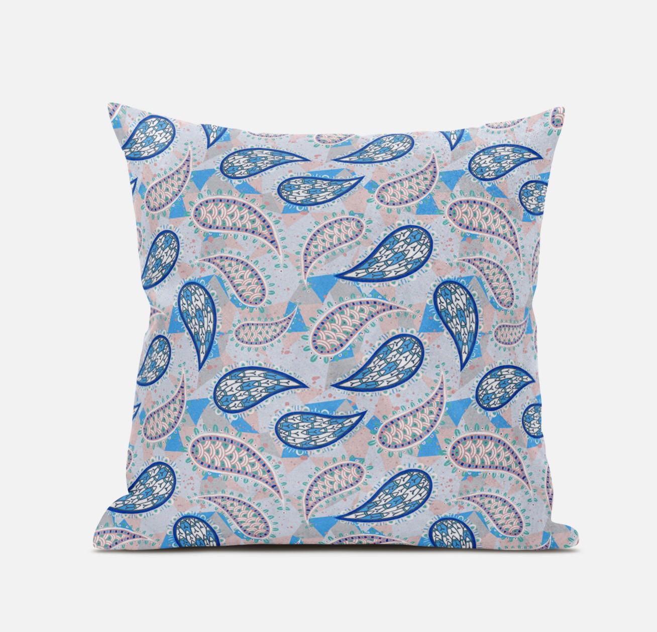 Blue Peach Boho Paisley Suede Pillow