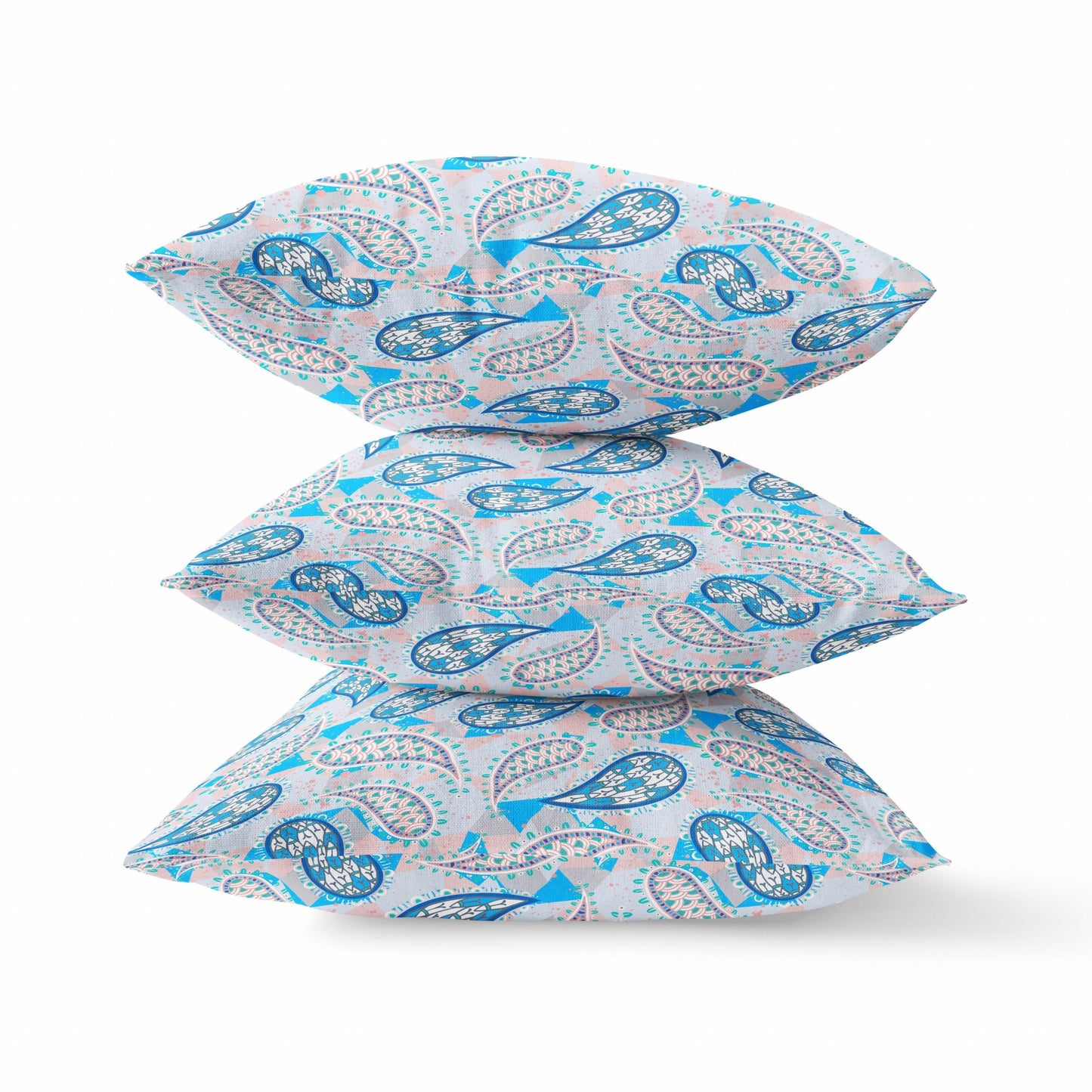 Blue Peach Boho Paisley Suede Pillow