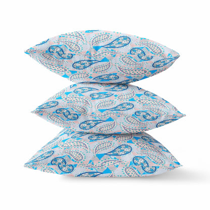 Blue Peach Boho Paisley Suede Pillow