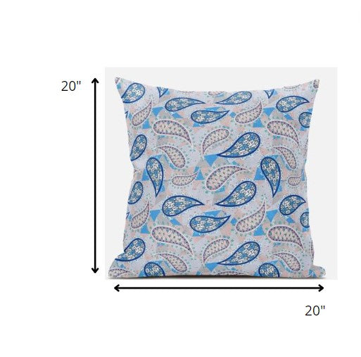 Blue Peach Boho Paisley Suede Pillow