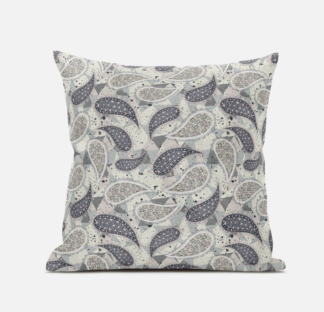 Gray Cream Boho Paisley Suede Pillow
