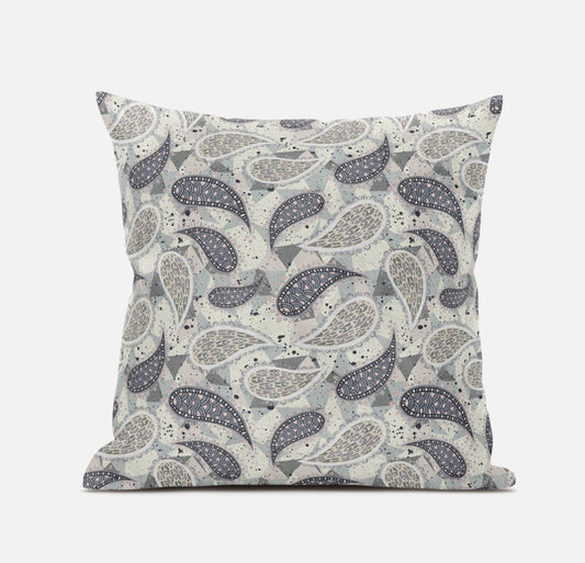 Gray Cream Boho Paisley Suede Pillow