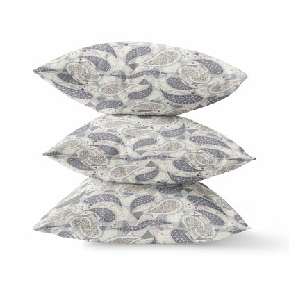 Gray Cream Boho Paisley Suede Pillow