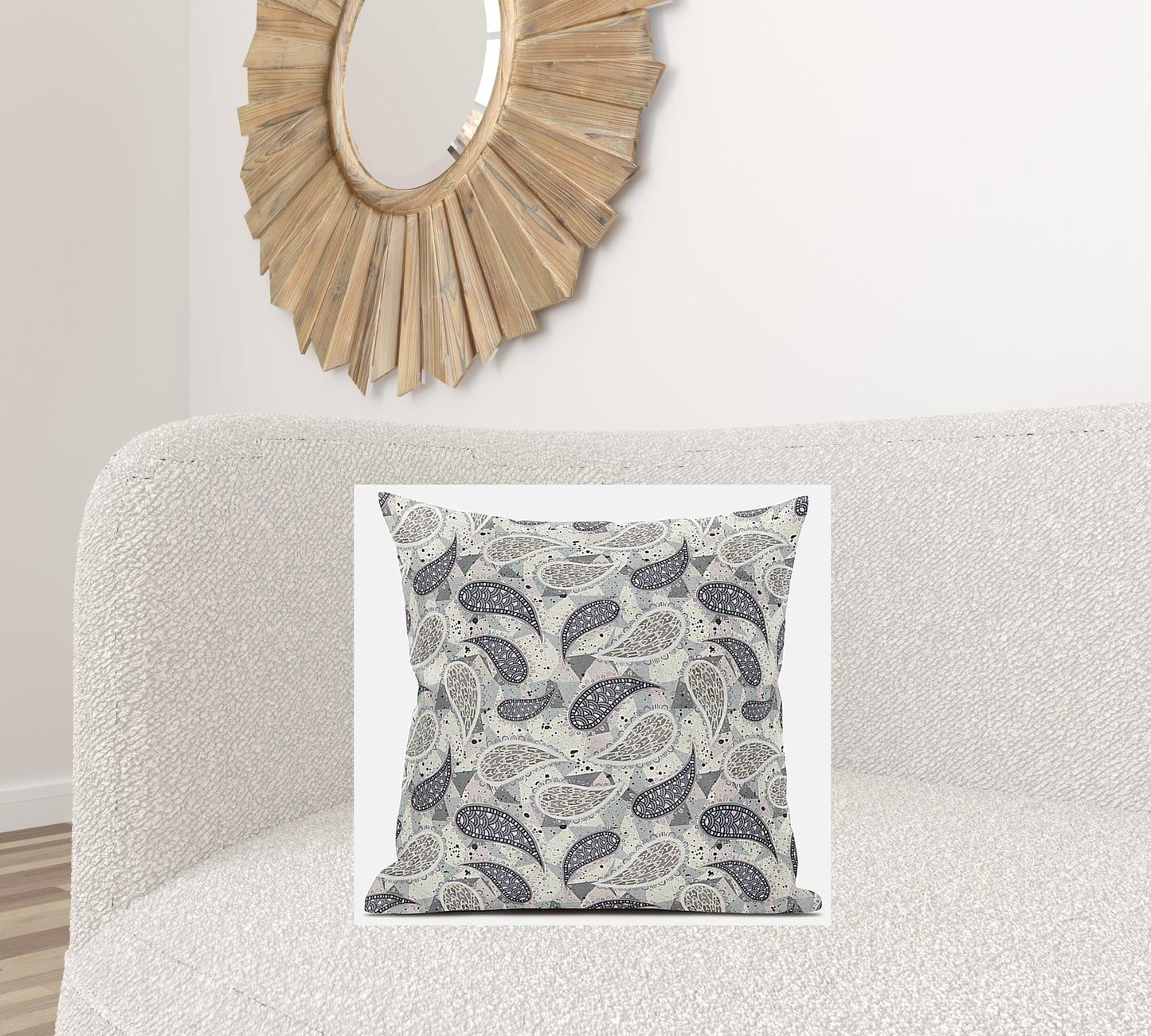 Gray Cream Boho Paisley Suede Pillow