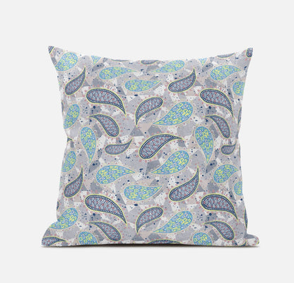 Gray Green Boho Paisley Suede Pillow