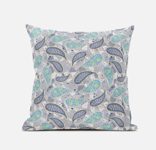 Gray Green Boho Paisley Suede Pillow