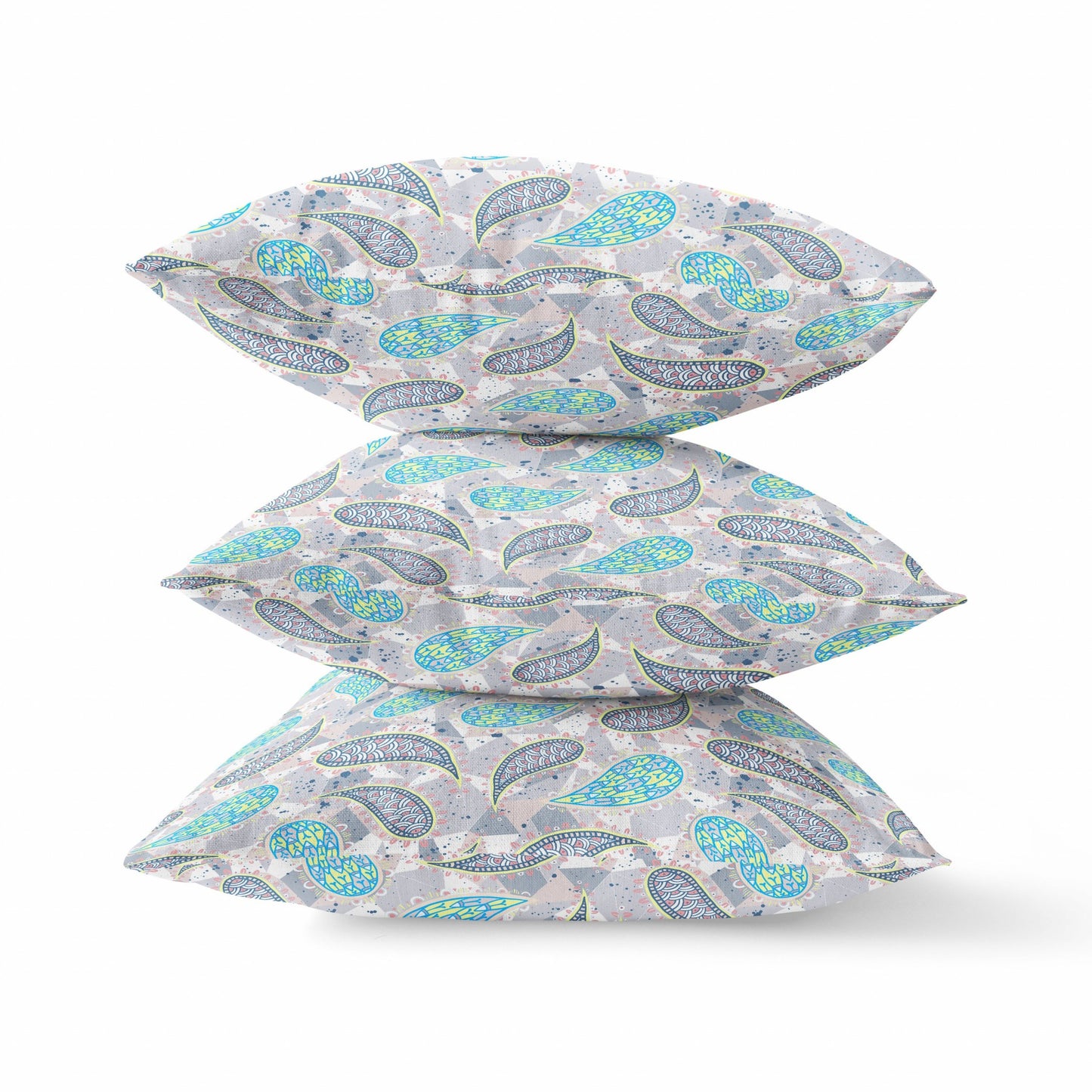 Gray Green Boho Paisley Suede Pillow
