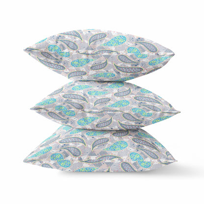 Gray Green Boho Paisley Suede Pillow