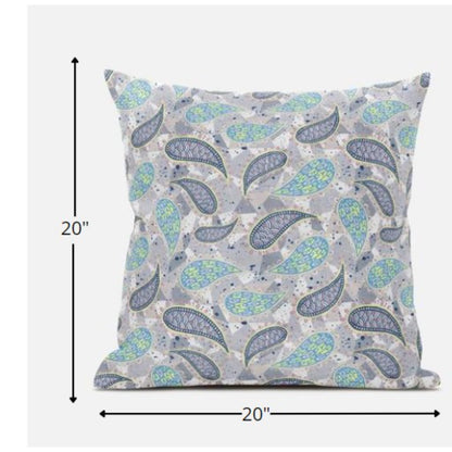 Gray Green Boho Paisley Suede Pillow