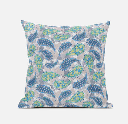 Green Indigo Boho Paisley Suede Pillow