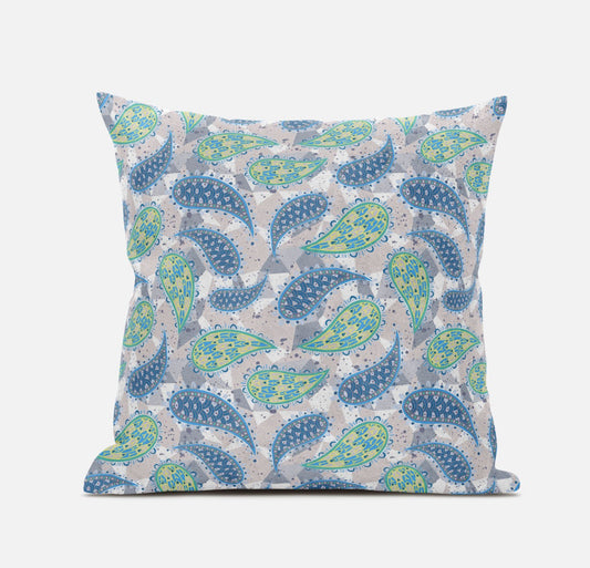 Green Indigo Boho Paisley Suede Pillow