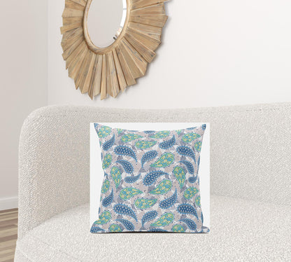 Green Indigo Boho Paisley Suede Pillow