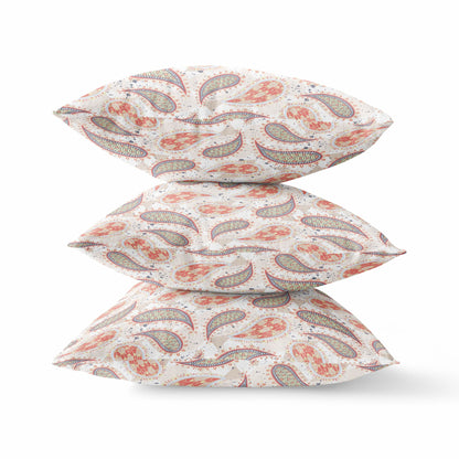 Red Beige Boho Paisley Suede Pillow