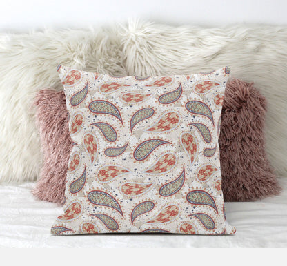 Red Beige Boho Paisley Suede Pillow