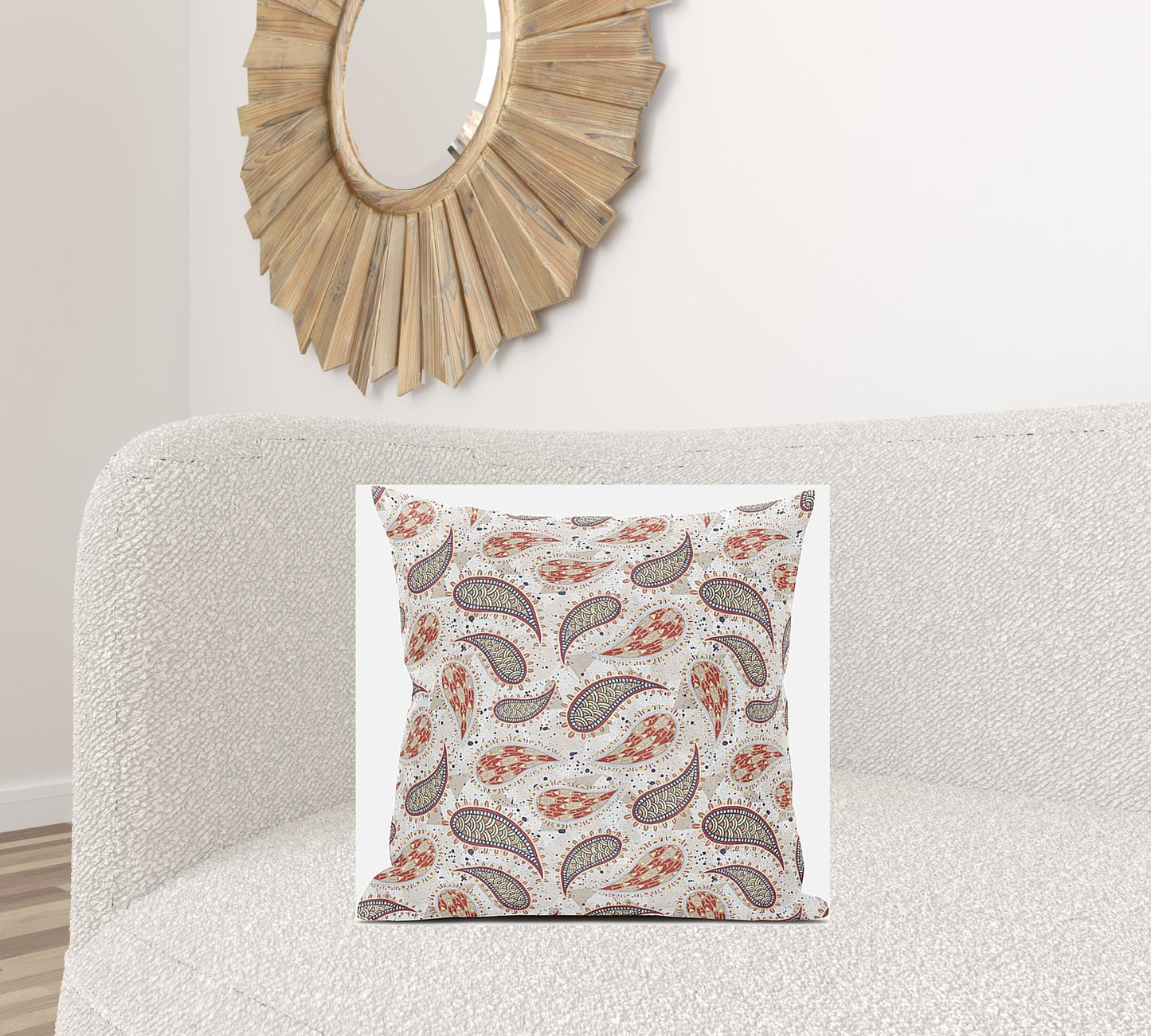 Red Beige Boho Paisley Suede Pillow