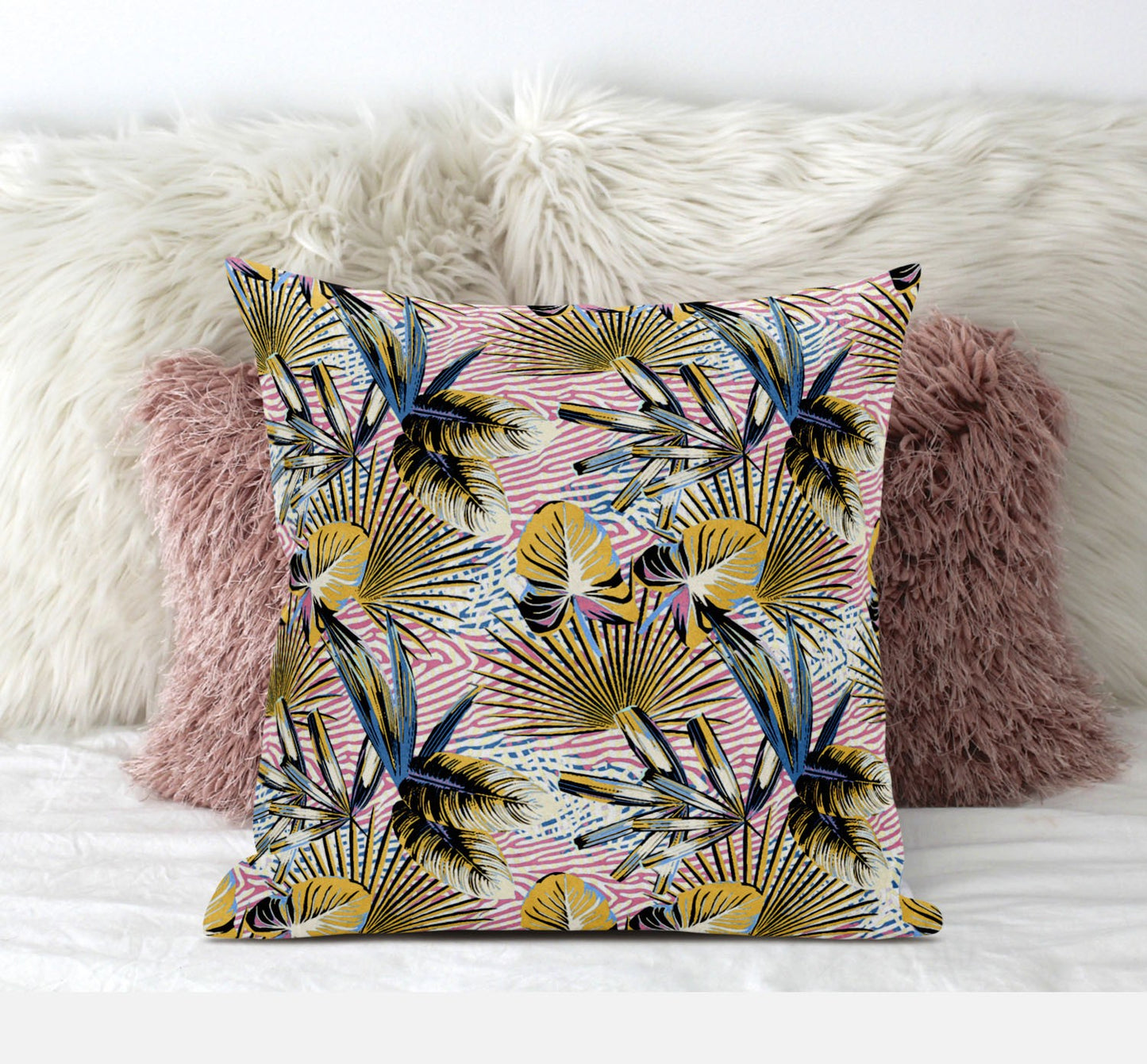 Gold Pink Tropical Suede Pillow
