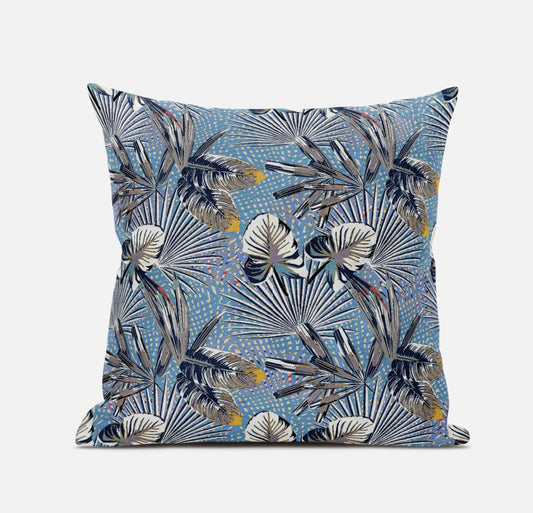 Gray Blue Tropical Suede Pillow