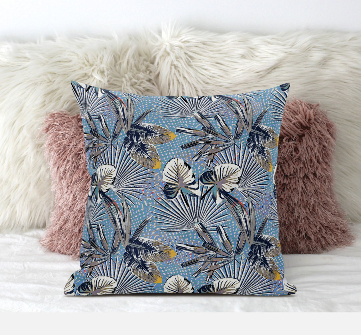 Gray Blue Tropical Suede Pillow